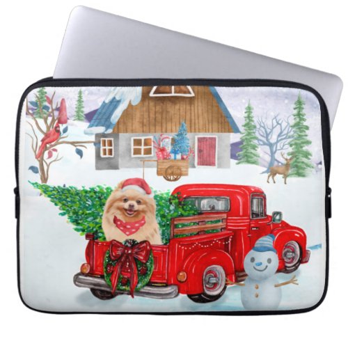 Pomeranian Dog In Christmas Delivery Truck Snow  Laptop Sleeve