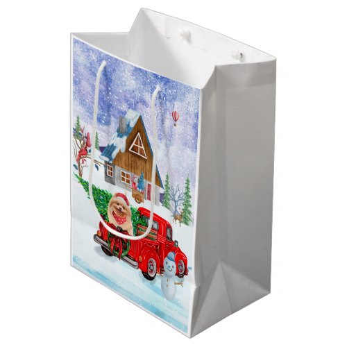 Pomeranian Dog In Christmas Delivery Truck Snow Medium Gift Bag