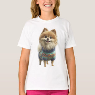 Pomeranian Dog in Colorful Patterned Sweater Kids