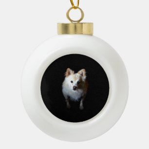 Pomeranian Dog in Dark Ceramic Christmas Ornament