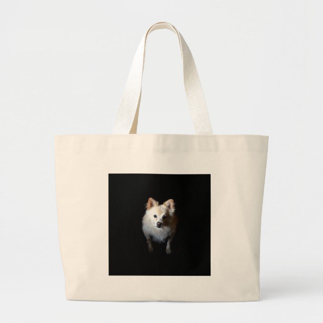 Pomeranian Dog in Dark Large Tote Bag (Front)