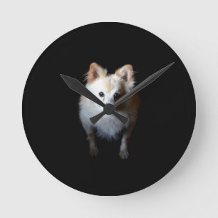 Pomeranian Dog in Dark Round Clock