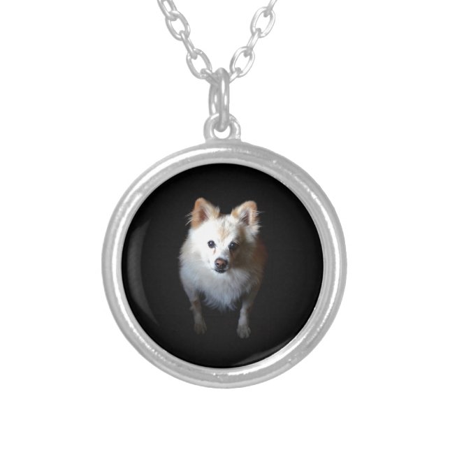 Pomeranian Dog in Dark Silver Plated Necklace (Front)