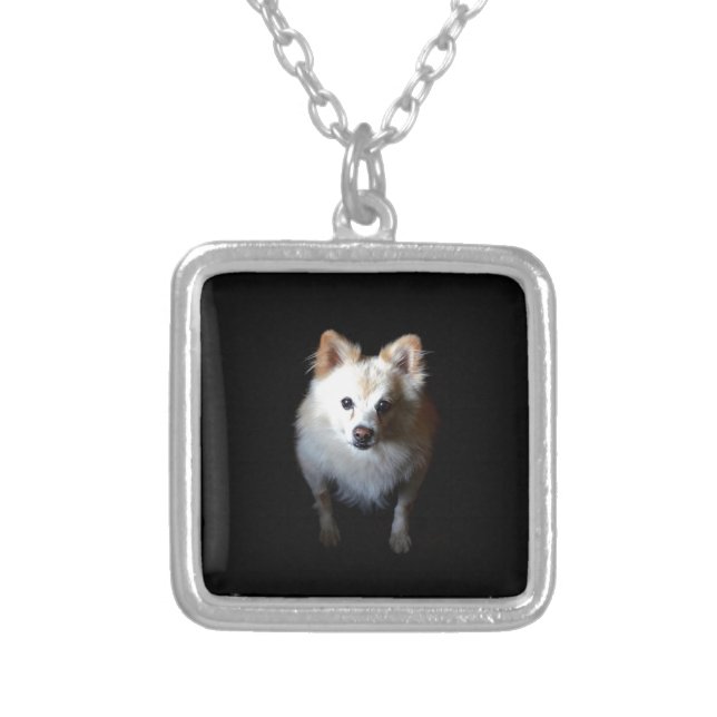 Pomeranian Dog in Dark Silver Plated Necklace (Front)