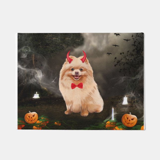 Pomeranian Dog in Halloween Costume Doormat (Front)