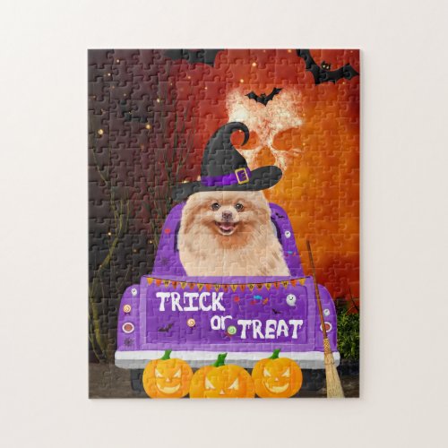 Pomeranian Dog in Halloween Truck Jigsaw Puzzle