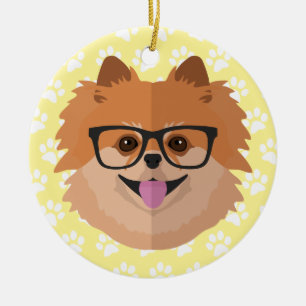 Pomeranian Dog In Nerd Glasses   Cute Hipster Gift Ceramic Ornament