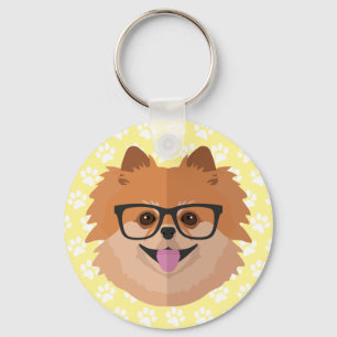 Pomeranian Dog In Nerd Glasses   Cute Hipster Gift Keychain