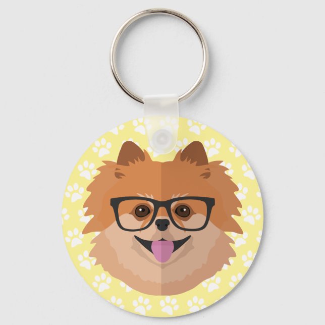 Pomeranian Dog In Nerd Glasses | Cute Hipster Gift Keychain (Front)
