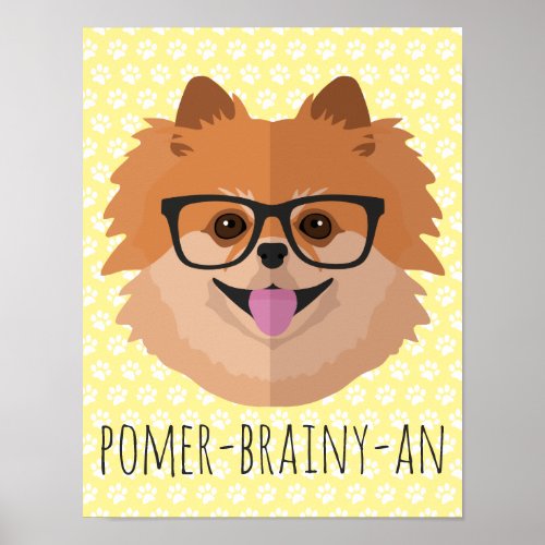 Pomeranian Dog In Nerd Glasses  POMER_BRAINY_AN Poster