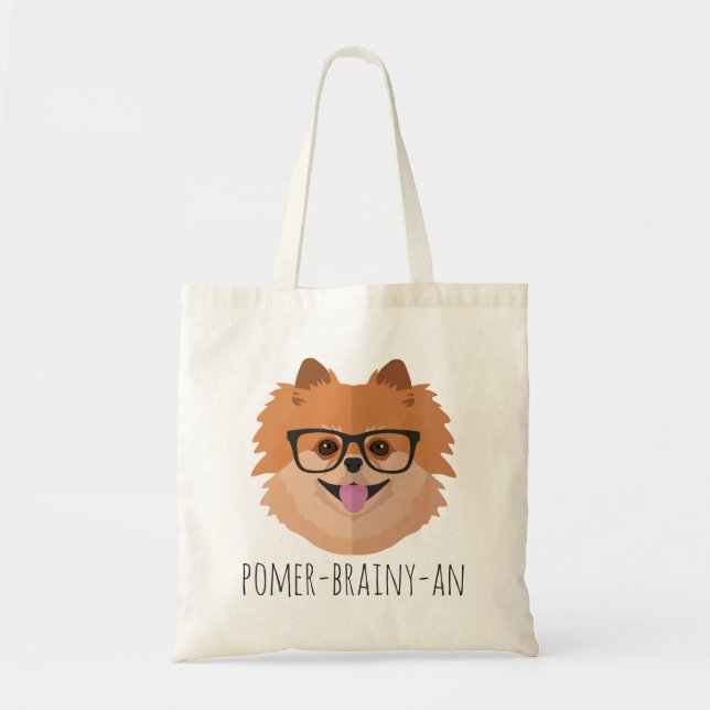 Pomeranian Dog In Nerd Glasses | POMER-BRAINY-AN Tote Bag (Front)