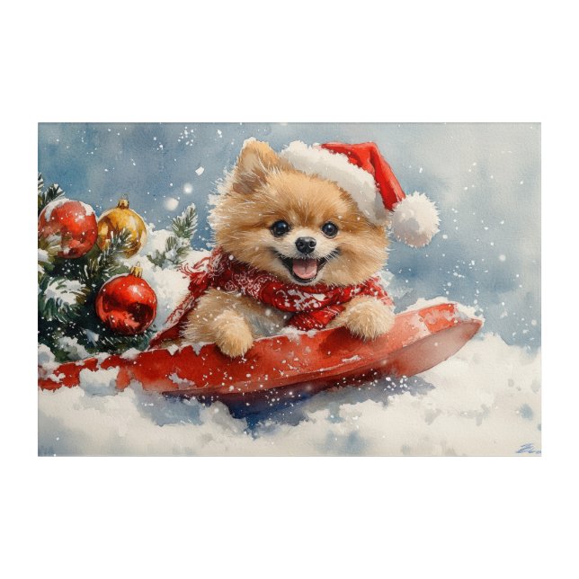 Pomeranian Dog in Sledge Let it Snow Christmas Acrylic Print (Front)