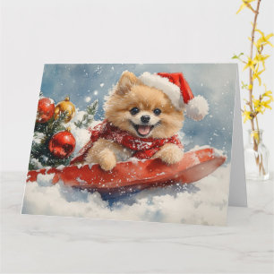 Pomeranian Dog in Sledge Let it Snow Christmas Card