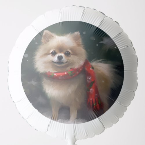 Pomeranian Dog in Snow Christmas Balloon