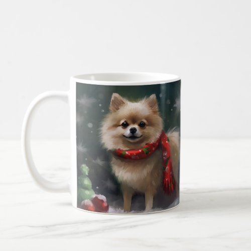 Pomeranian Dog in Snow Christmas Coffee Mug