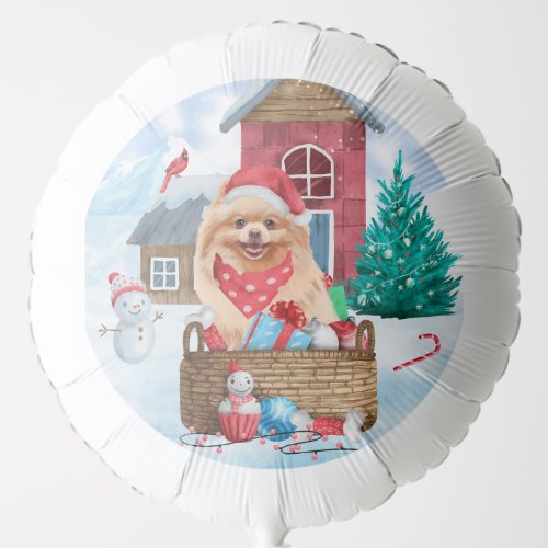 Pomeranian Dog In snow Christmas Dog House Balloon