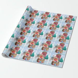 Pomeranian Dog In snow Christmas Dog House Wrapping Paper