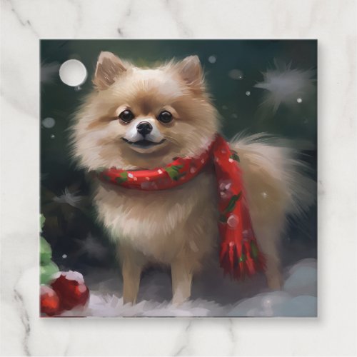 Pomeranian Dog in Snow Christmas Favor Tags