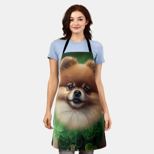 Pomeranian Dog in St Patricks Day Dress Apron