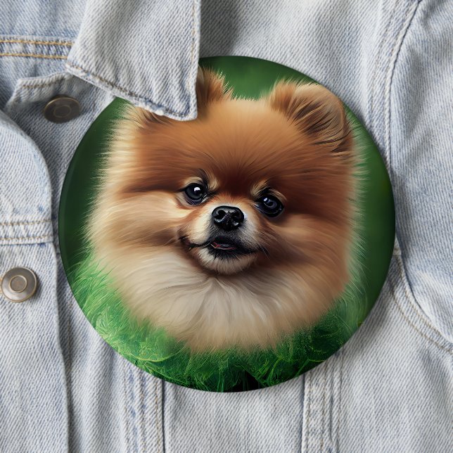 Pomeranian Dog in St. Patrick's Day Dress Button (In Situ)