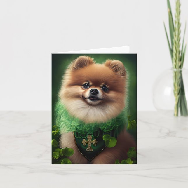 Pomeranian Dog in St. Patrick's Day Dress Card (Front)
