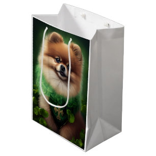 Pomeranian Dog in St. Patrick's Day Dress Medium Gift Bag