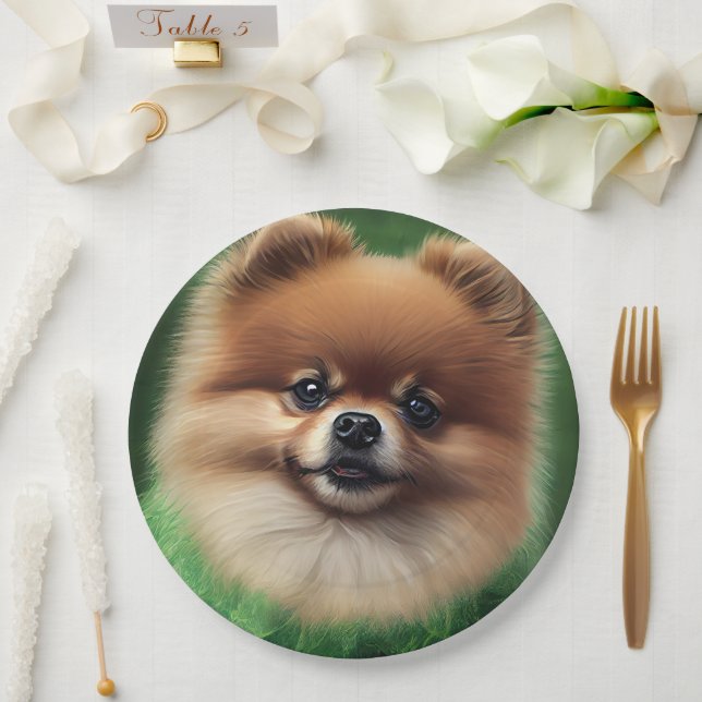 Pomeranian Dog in St. Patrick's Day Dress Paper Plates (Wedding)