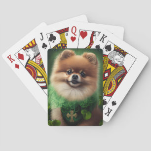 Pomeranian Dog in St. Patrick's Day Dress Poker Cards