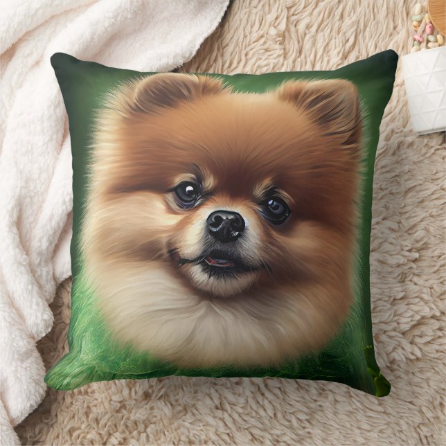 Pomeranian Dog in St. Patrick's Day Dress Throw Pillow (Blanket)