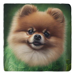 Pomeranian Dog in St. Patrick's Day Dress Trivet