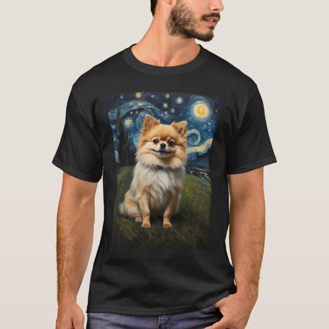 Pomeranian dog in the Starry  Night , Edvard Munch T-Shirt (Front)