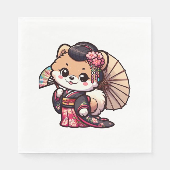 Pomeranian Dog Kimono   Napkins (Front)