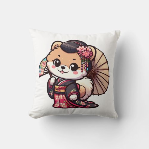 Pomeranian Dog Kimono Throw Pillow