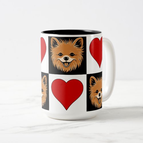 Pomeranian Dog Lover Cute Puppy Checkered Pattern Two_Tone Coffee Mug