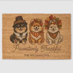 Pomeranian Dog Lover Funny Thanksgiving Add Name Fiber Doormat