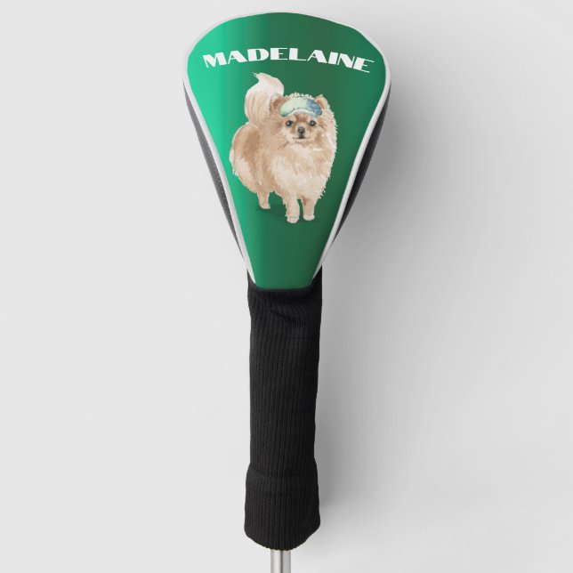 Pomeranian Dog Lover Green Personal  Golf Head Cover (Front)