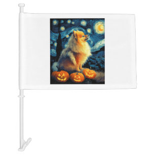 Pomeranian Dog Lovers Painting of van gogh starry  Car Flag