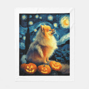 Pomeranian Dog Lovers Painting of van gogh starry  Fleece Blanket