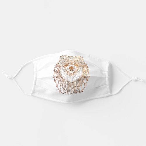 Pomeranian Dog Mandala in Gold on White Adult Cloth Face Mask