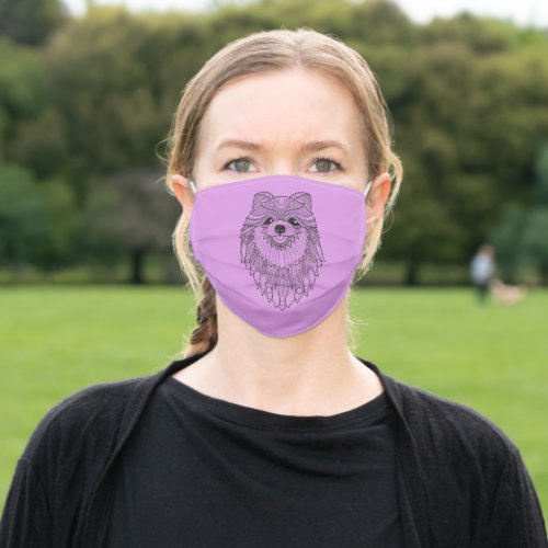 Pomeranian Dog Mandala on Purple Animal Adult Cloth Face Mask