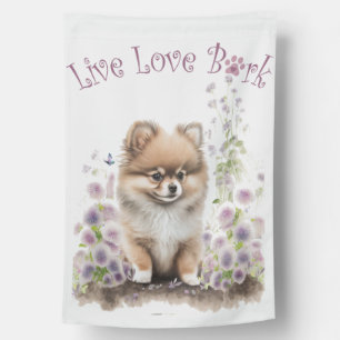 Pomeranian Dog Mom Floral House Flag