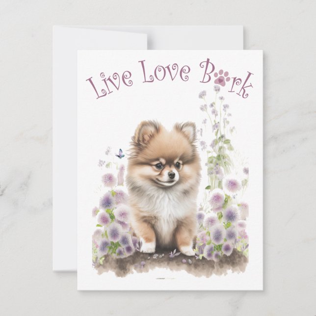 Pomeranian Dog Mom Floral Note Card (Front)