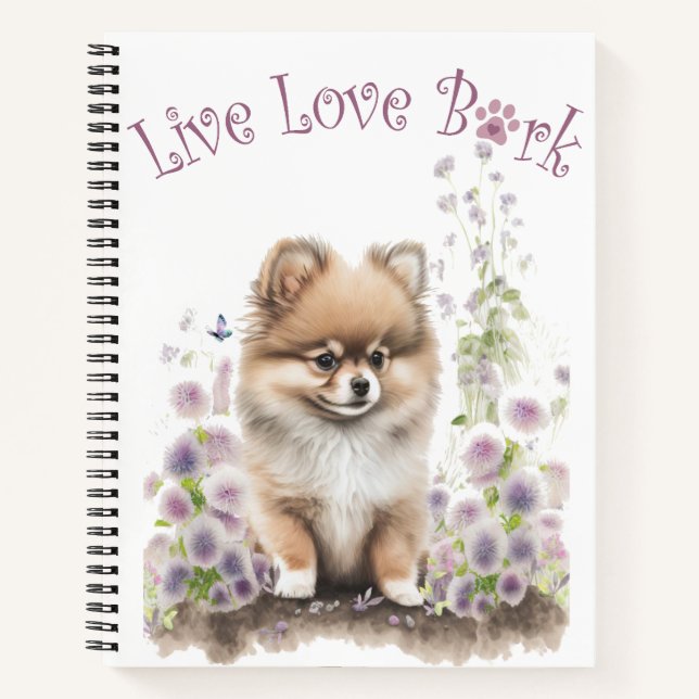 Pomeranian Dog Mom Floral Notebook (Front)