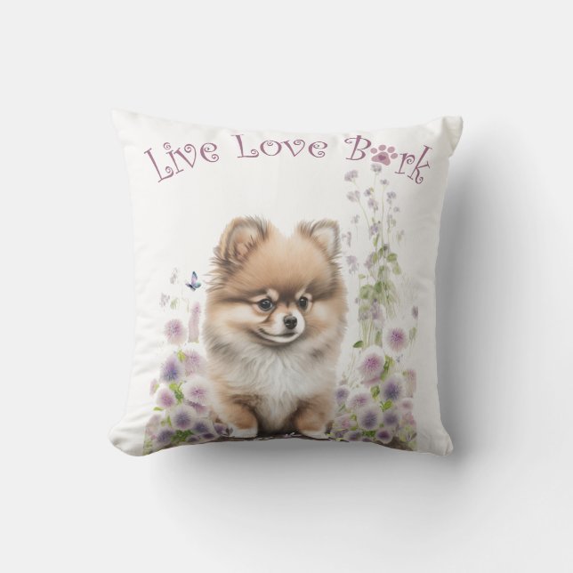 Pomeranian Dog Mom Floral Throw Pillow (Front)