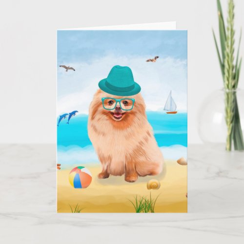 Pomeranian Dog on Beach  Card