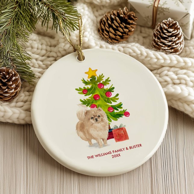 Pomeranian Dog Personalized Christmas Ceramic Ornament (Creator Uploaded)