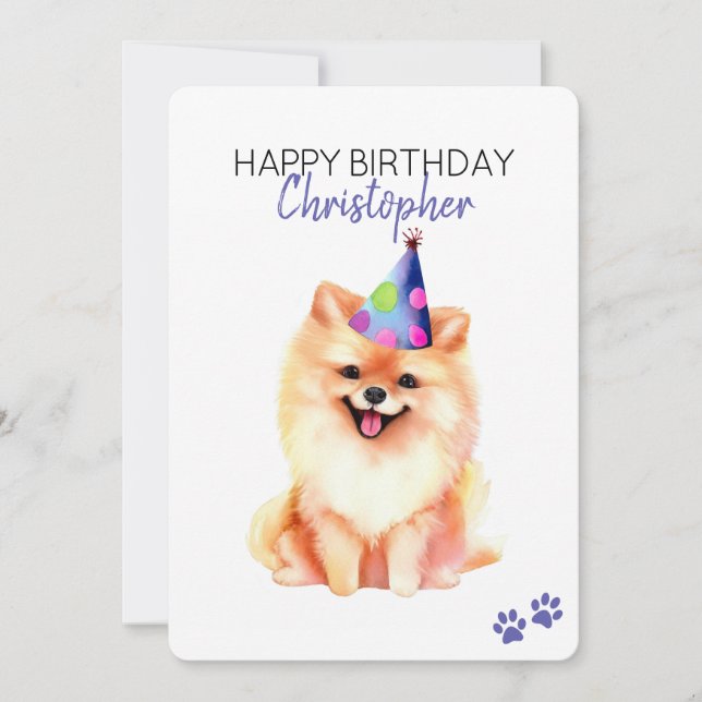 Pomeranian Dog Personalized Happy Birthday Flat Card (Front)