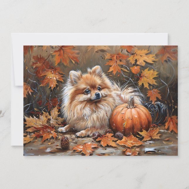 Pomeranian Dog Personalized Name Autumn Note Card (Back)