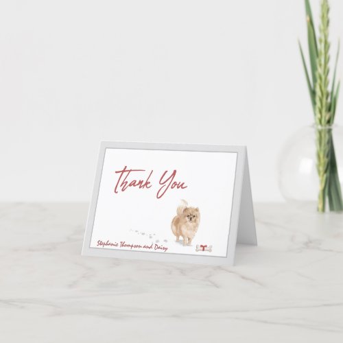 Pomeranian Dog Personalized with Bone Ribbon      Thank You Card