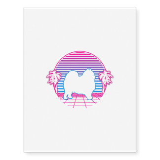 Pomeranian Dog Puppy Retro Vintage Sunset Temporary Tattoos